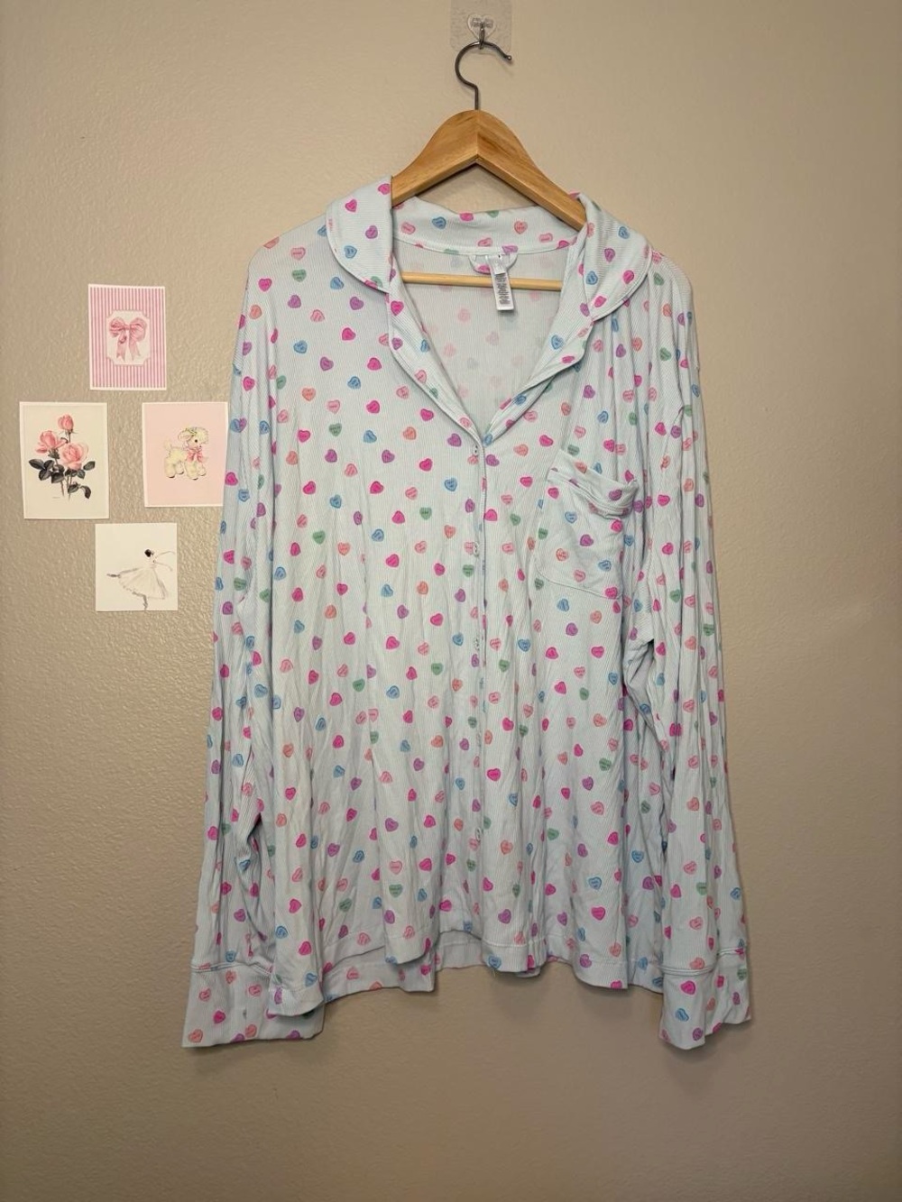 SKIMS Light Blue Heart-Print Button Pajama Top casual bed oversized large color